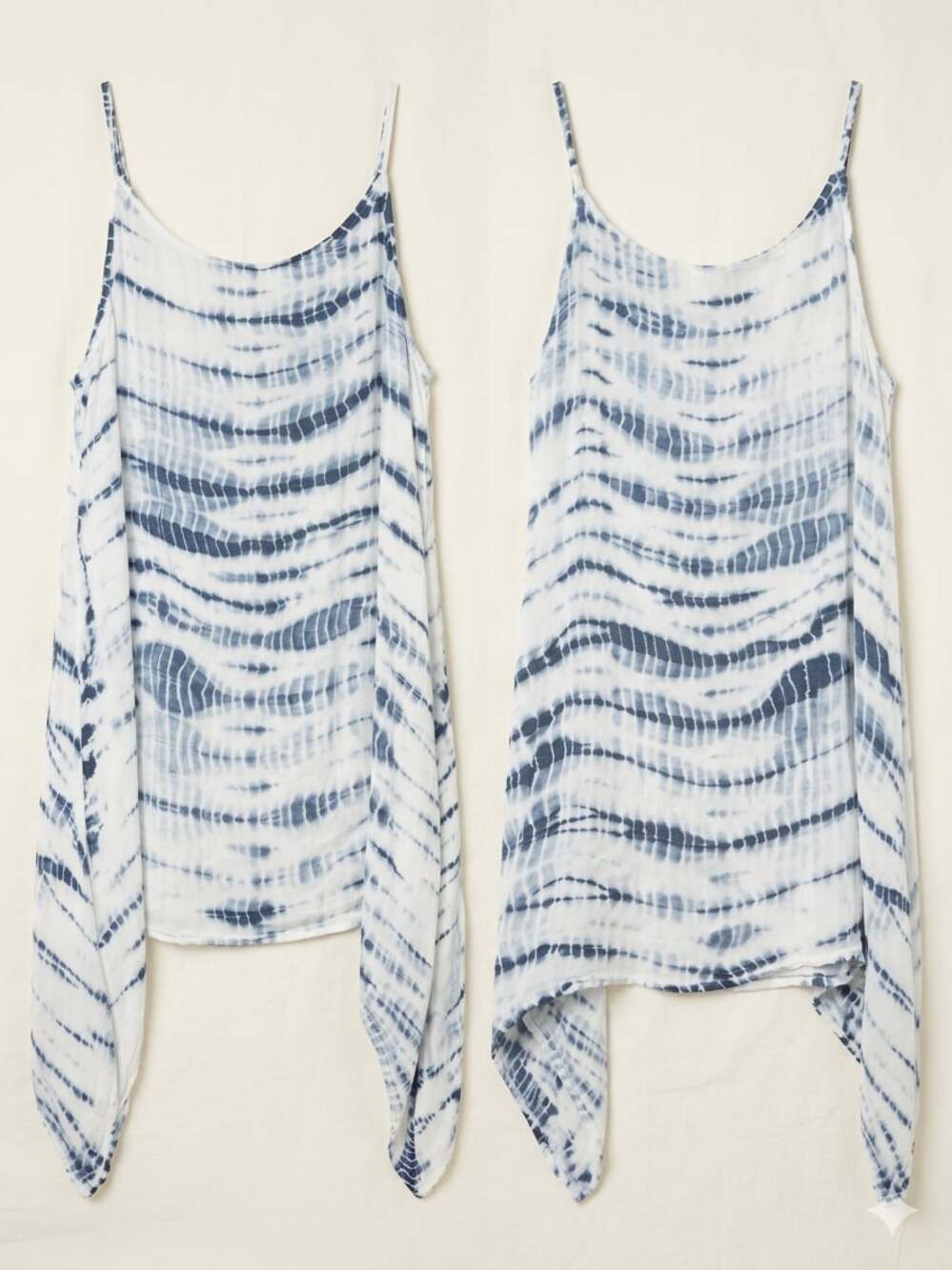 LA LEELA Blue and White Tie Dye Rayon Sharkbite Hem Cami Swim Cover Up Dress